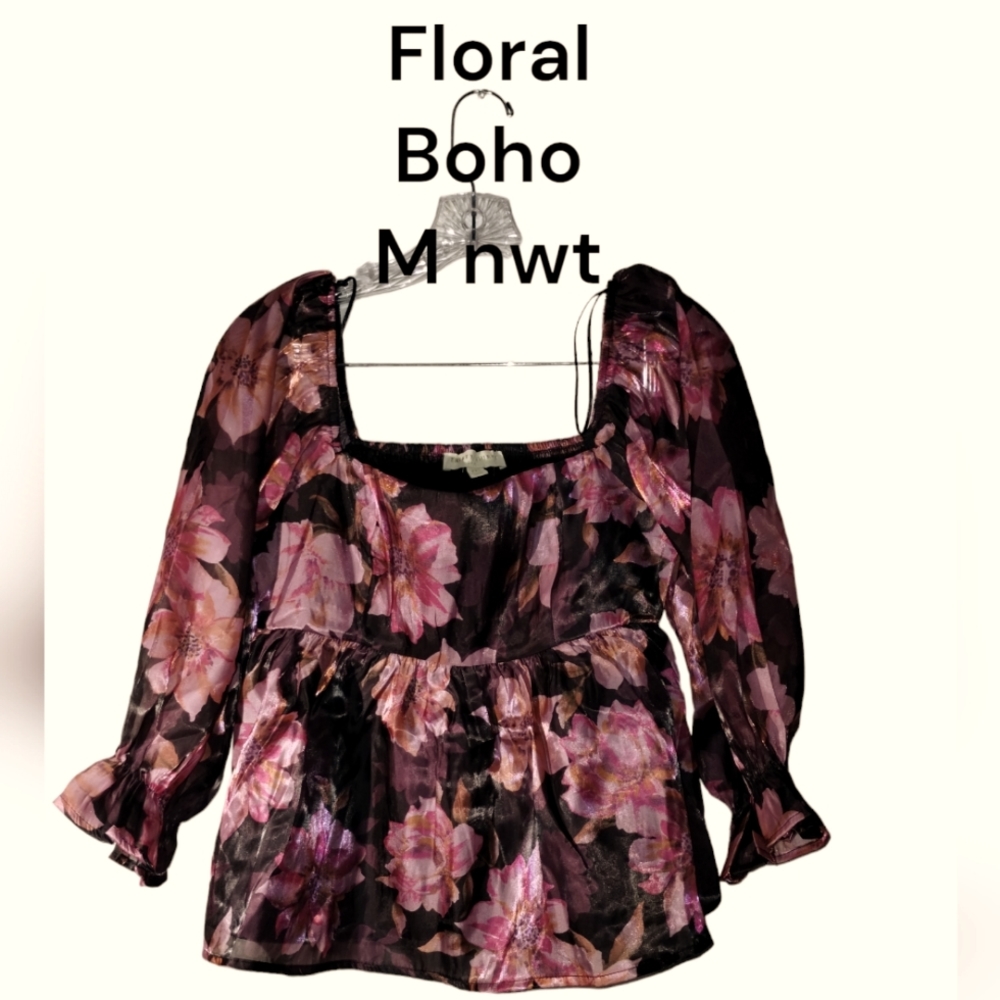 Boho Floral Blouse M by Thirty/Thirty nwot